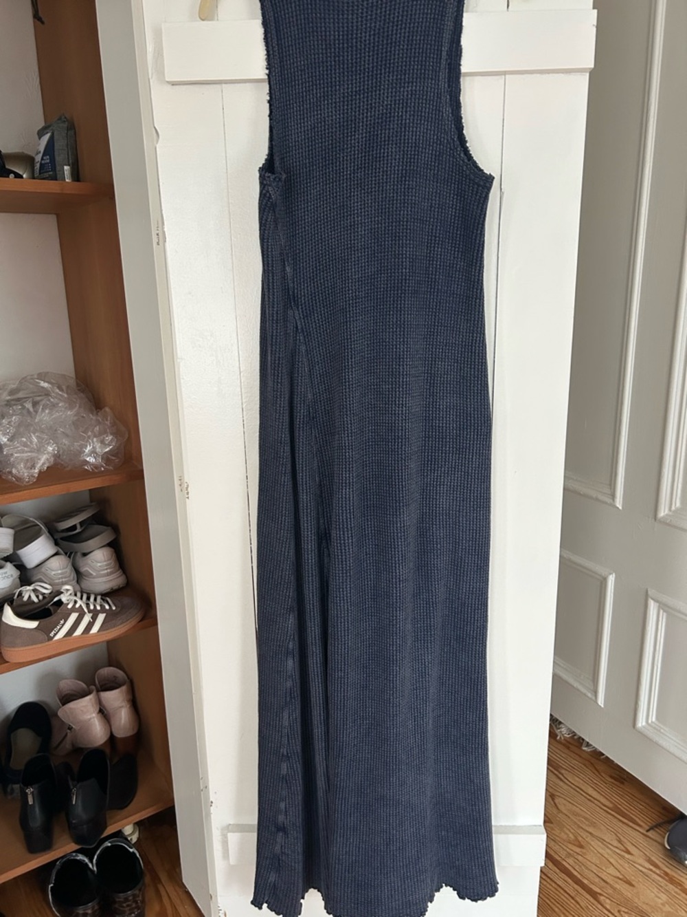Free People Dark Navy Sleeveless Knit Maxi Dress w/ Side Lace-Up 56” to shoulder - Picture 2 of 7